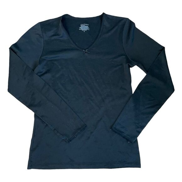 Cuddl Duds Chill Chasers Softwear Stretch Top Black Base Layer Long Sleeve V-Nec - Picture 2 of 6